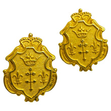 Load image into Gallery viewer, Vintage gold tone crown shield designer earrings
