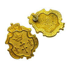 Load image into Gallery viewer, Vintage gold tone crown shield designer earrings
