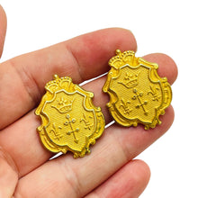 Load image into Gallery viewer, Vintage gold tone crown shield designer earrings

