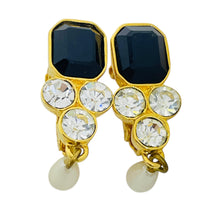 Load image into Gallery viewer, Vintage gold tone crystals dangle pearl designer clip on earrings
