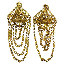 Load image into Gallery viewer, Vintage gold tone dangle chains designer clip on earrings
