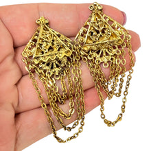 Load image into Gallery viewer, Vintage gold tone dangle chains designer clip on earrings
