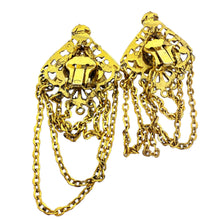 Load image into Gallery viewer, Vintage gold tone dangle chains designer clip on earrings

