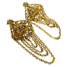 Load image into Gallery viewer, Vintage gold tone dangle chains designer clip on earrings
