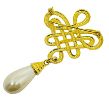 Load image into Gallery viewer, Vintage gold tone dangle faux pearl designer brooch
