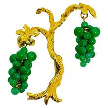 Load image into Gallery viewer, Vintage gold tone dangle jade beads tree designer brooch
