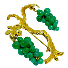 Load image into Gallery viewer, Vintage gold tone dangle jade beads tree designer brooch
