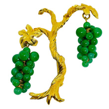Load image into Gallery viewer, Vintage gold tone dangle jade beads tree designer brooch
