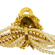 Load image into Gallery viewer, Vintage gold tone door knocker lions head rhinestone pearls designer necklace
