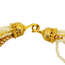 Load image into Gallery viewer, Vintage gold tone door knocker lions head rhinestone pearls designer necklace
