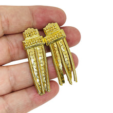 Load image into Gallery viewer, Vintage gold tone drop etruscan styke chains designer clip on earrings
