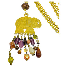Load image into Gallery viewer, Vintage gold tone elephant glass beads designer long chain necklace
