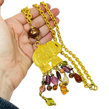 Load image into Gallery viewer, Vintage gold tone elephant glass beads designer long chain necklace
