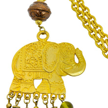 Load image into Gallery viewer, Vintage gold tone elephant glass beads designer long chain necklace
