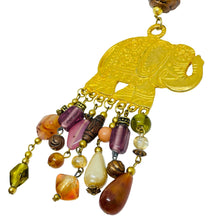 Load image into Gallery viewer, Vintage gold tone elephant glass beads designer long chain necklace
