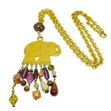 Load image into Gallery viewer, Vintage gold tone elephant glass beads designer long chain necklace
