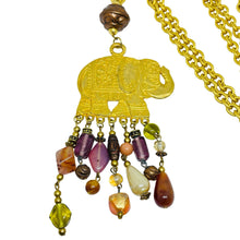 Load image into Gallery viewer, Vintage gold tone elephant glass beads designer long chain necklace
