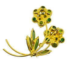Load image into Gallery viewer, Vintage gold tone emerald citrine green watermelon glass flower designer brooch

