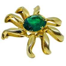 Load image into Gallery viewer, Vintage gold tone emerald green glass massive designer brooch
