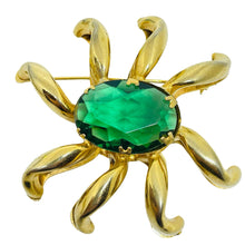 Load image into Gallery viewer, Vintage gold tone emerald green glass massive designer brooch
