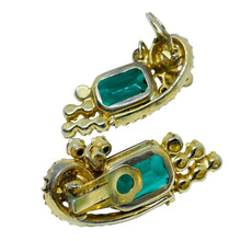 Load image into Gallery viewer, Vintage gold tone emerald green rhinestones flowers designer brooch earrings set
