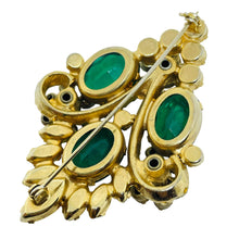 Load image into Gallery viewer, Vintage gold tone emerald green rhinestones flowers designer brooch earrings set
