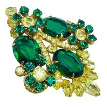Load image into Gallery viewer, Vintage gold tone emerald green rhinestones flowers designer brooch earrings set
