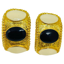 Load image into Gallery viewer, Vintage gold tone enamel Etruscan designer clip on earrings

