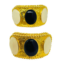 Load image into Gallery viewer, Vintage gold tone enamel Etruscan designer clip on earrings
