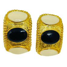 Load image into Gallery viewer, Vintage gold tone enamel Etruscan designer clip on earrings
