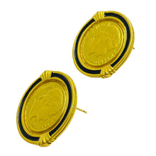 Load image into Gallery viewer, Vintage gold tone enamel Napoleon Emperor coin designer earrings
