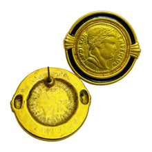 Load image into Gallery viewer, Vintage gold tone enamel Napoleon Emperor coin designer earrings
