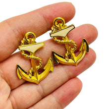 Load image into Gallery viewer, Vintage gold tone enamel anchor nautical designer runway earrings
