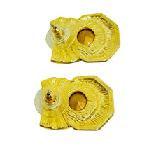 Load image into Gallery viewer, Vintage gold tone enamel bow crystal designer pierced earrings
