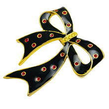 Load image into Gallery viewer, Vintage gold tone enamel bow designer brooch
