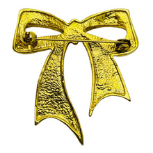 Load image into Gallery viewer, Vintage gold tone enamel bow designer brooch
