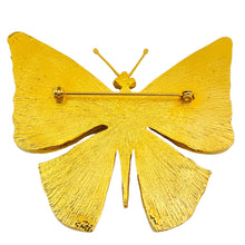 Load image into Gallery viewer, Vintage gold tone enamel butterfly designer brooch
