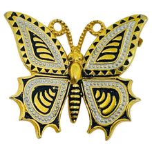 Load image into Gallery viewer, Vintage gold tone enamel butterfly designer brooch
