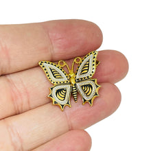 Load image into Gallery viewer, Vintage gold tone enamel butterfly designer brooch
