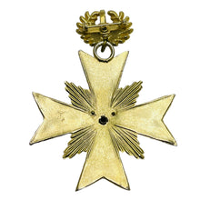 Load image into Gallery viewer, Vintage gold tone enamel dangle maltese cross brooch
