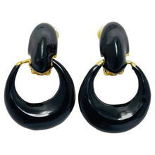 Load image into Gallery viewer, Vintage gold tone enamel door knocker designer clip on earrings
