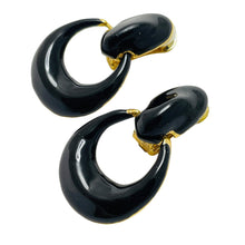 Load image into Gallery viewer, Vintage gold tone enamel door knocker designer clip on earrings
