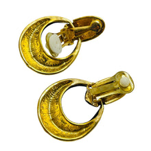 Load image into Gallery viewer, Vintage gold tone enamel door knocker designer clip on earrings
