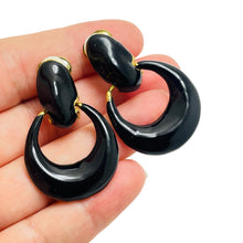 Load image into Gallery viewer, Vintage gold tone enamel door knocker designer clip on earrings
