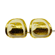 Load image into Gallery viewer, Vintage gold tone enamel eagle rhinestone eyes designer clip on earrings
