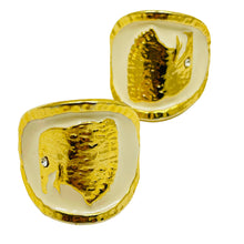 Load image into Gallery viewer, Vintage gold tone enamel eagle rhinestone eyes designer clip on earrings
