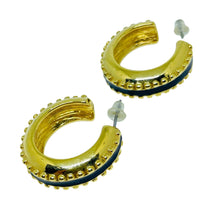 Load image into Gallery viewer, Vintage gold tone enamel etruscan hoop pierced earrings
