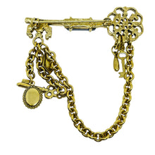 Load image into Gallery viewer, Vintage gold tone enamel key dangle charms designer brooch
