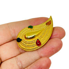 Load image into Gallery viewer, Vintage gold tone enamel leaf designer brooch
