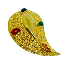 Load image into Gallery viewer, Vintage gold tone enamel leaf designer brooch
